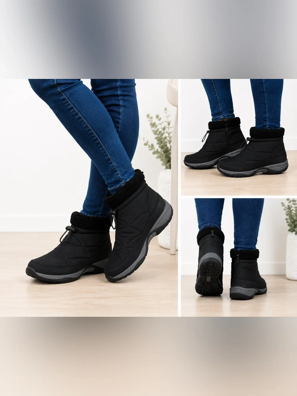 Easy Spirit Eagan2 Black Cozy Cold Weather Walking Booties Women's Size 9.5M NIB